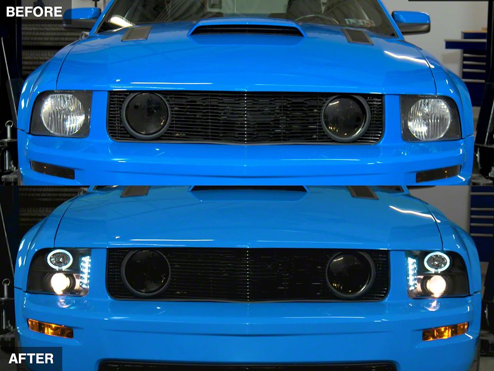 Raxiom LED Halo Projector Headlights; Black Housing; Clear Lens (05-09 Mustang w/ Factory Halogen Headlights, Excluding GT500)