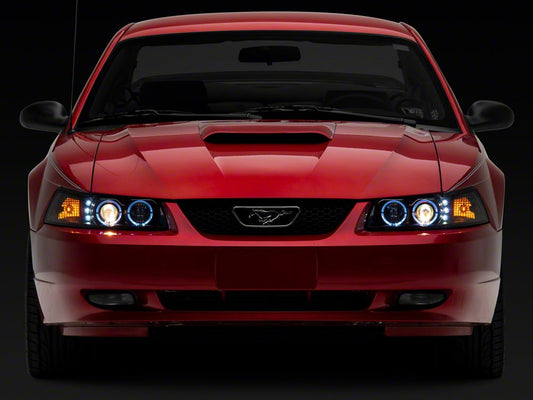 Raxiom Dual LED Halo Projector Headlights; Black Housing; Clear Lens (99-04 Mustang)