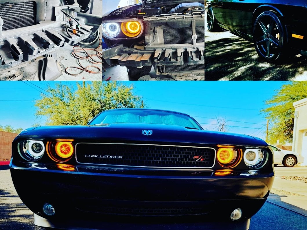 Raxiom Dual LED Halo Projector Headlights; Black Housing; Clear Lens (08-14 Challenger w/ Factory Halogen Headlights)