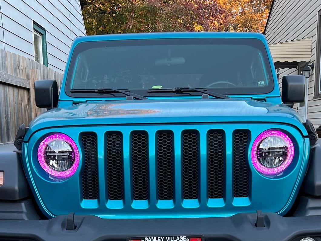 Raxiom Axial Series 9-Inch LED Headlights with RGB Halo; Black Housing; Clear Lens (18-25 Jeep Wrangler JL)