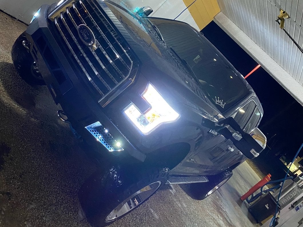 Raxiom Projector Headlights with LED Accent; Chrome Housing; Clear Lens (15-17 F-150 w/ Factory Halogen Headlights)