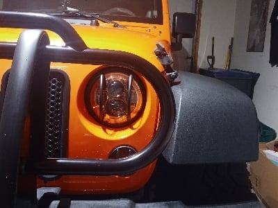 Raxiom 7-Inch LED Headlights; Orange Housing; Clear Lens (07-18 Jeep Wrangler JK)