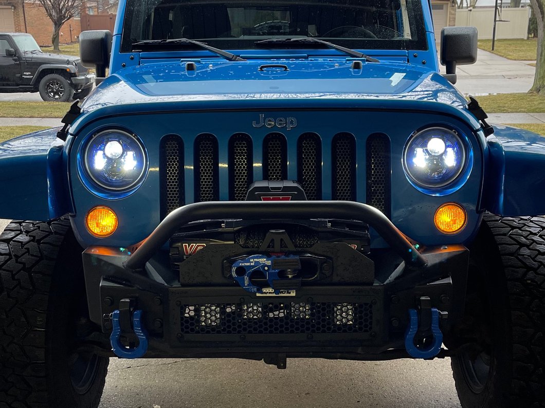 Raxiom 7-Inch LED Headlights; Blue Housing; Clear Lens (07-18 Jeep Wrangler JK)
