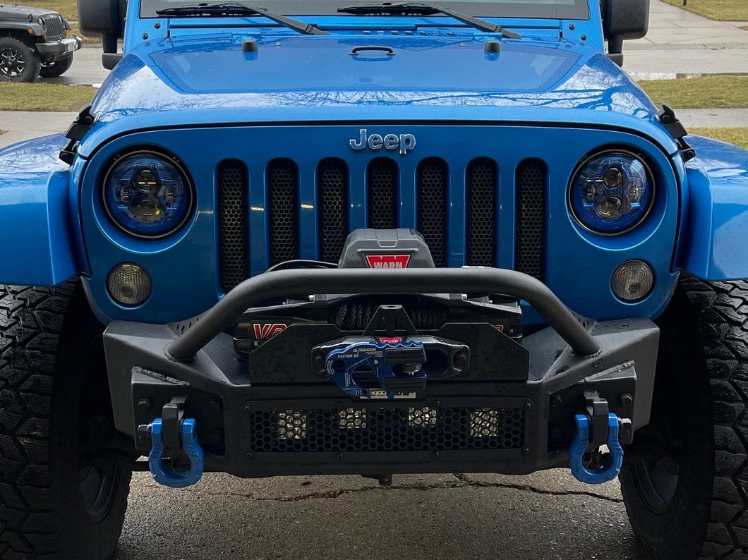 Raxiom 7-Inch LED Headlights; Blue Housing; Clear Lens (07-18 Jeep Wrangler JK)