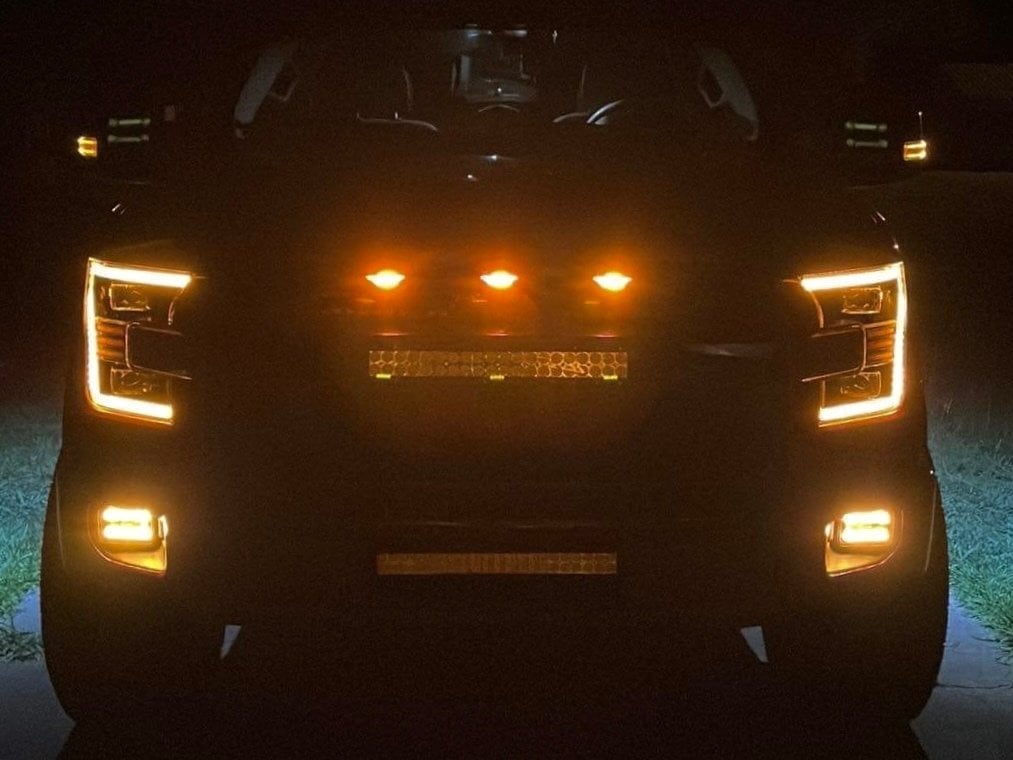 Raxiom LED Projector Headlights with LED Amber DRL; Black Housing; Clear Lens (15-17 F-150 w/ Factory Halogen Headlights)