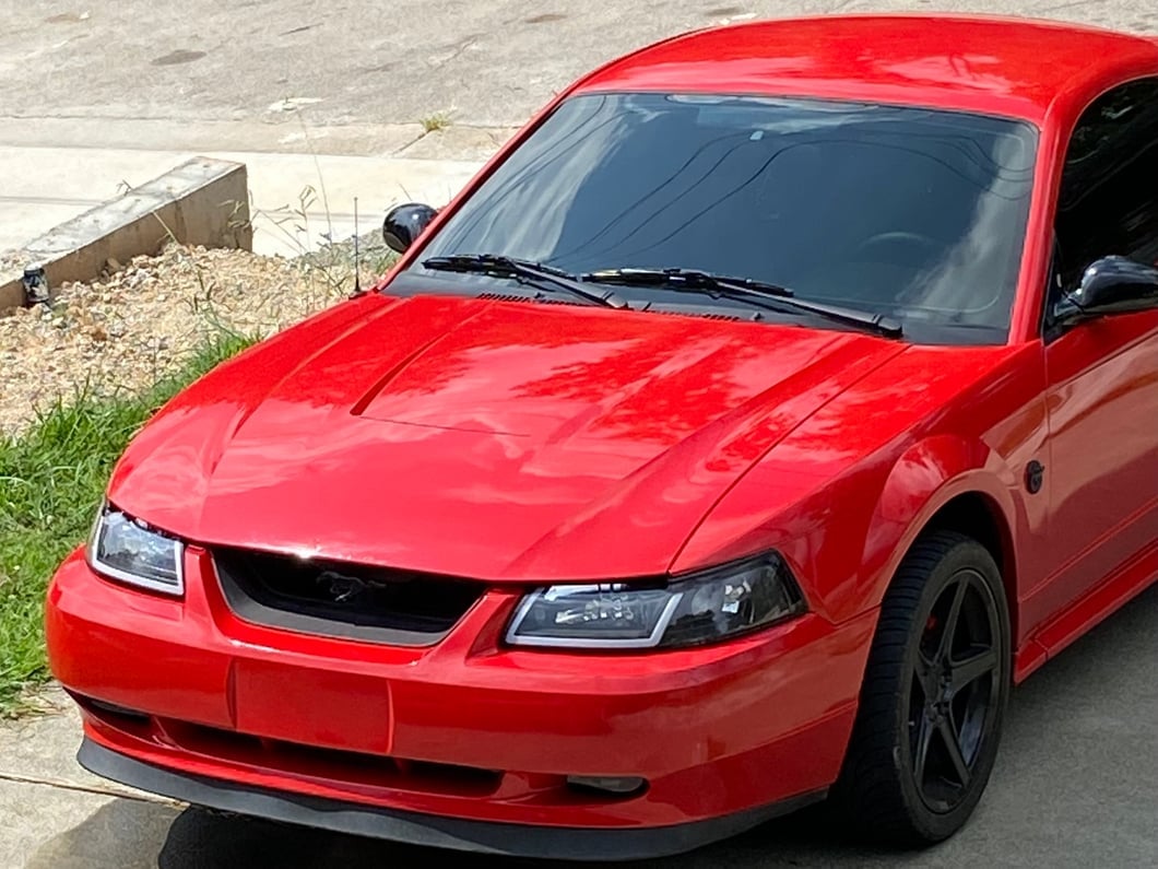 Raxiom Axial Series Headlights with LED Bar; Black Housing; Clear Lens (99-04 Mustang)