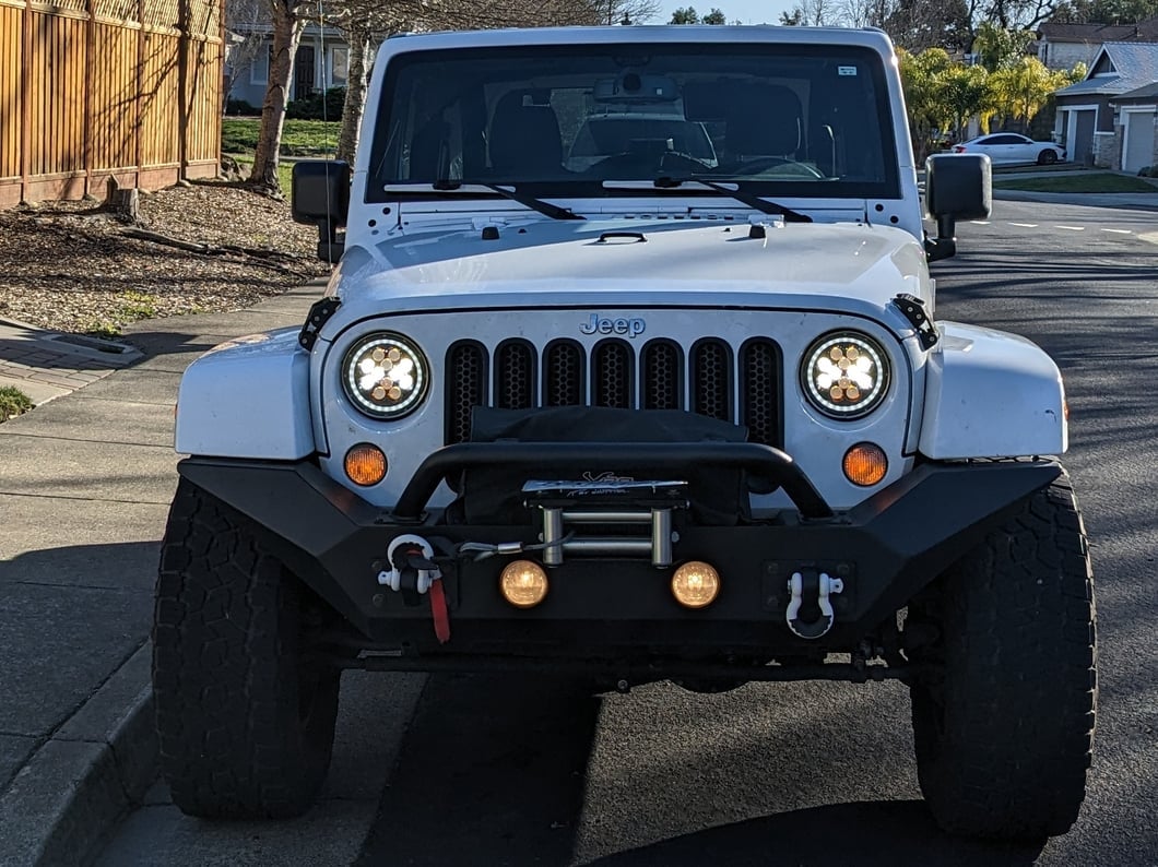 Raxiom Axial Series Spider LED Headlights with Amber DRL and Angel Eye Halo; Black Housing; Clear Lens (07-18 Jeep Wrangler JK)