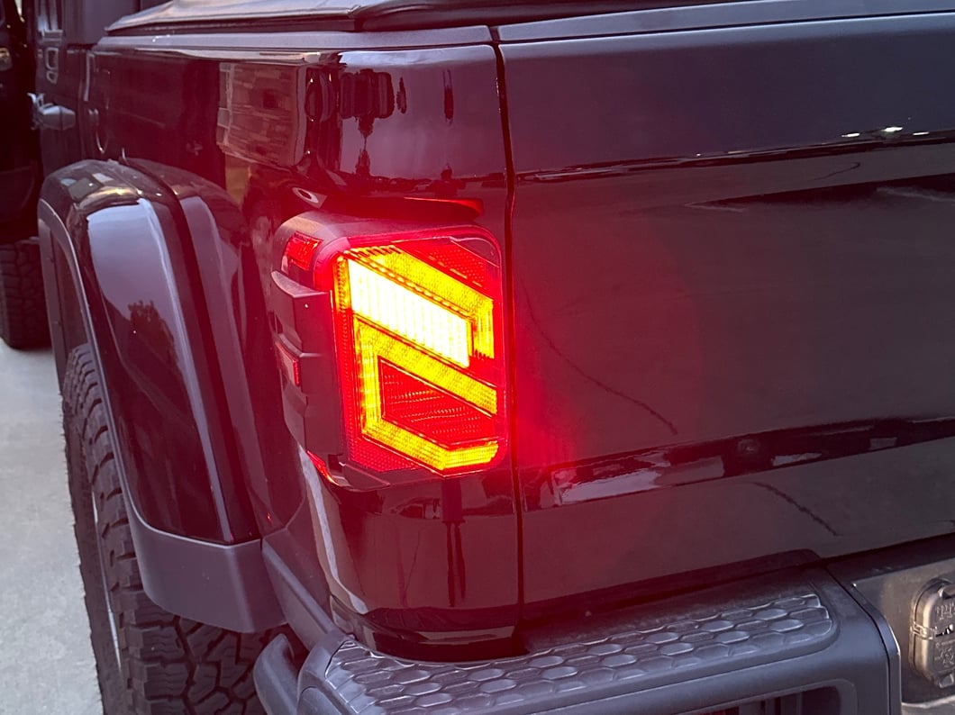 Raxiom Axial Series LED Tail Lights; Black Housing; Smoked Lens (20-25 Jeep Gladiator JT w/ Factory Halogen Tail Lights & w/o Blind Spot Detection))