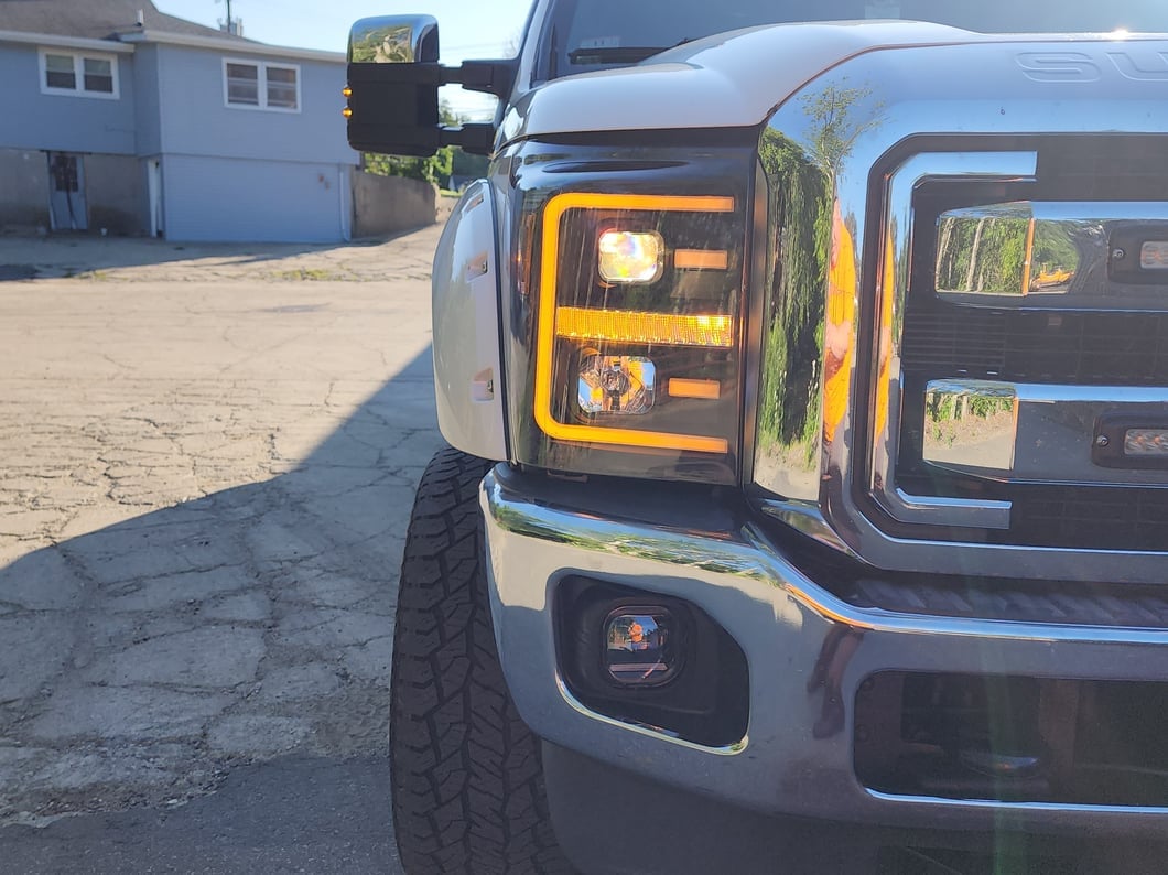 Raxiom LED Projector Headlights with Switchback Turn Signals; Black Housing; Clear Lens (11-16 F-350 Super Duty)