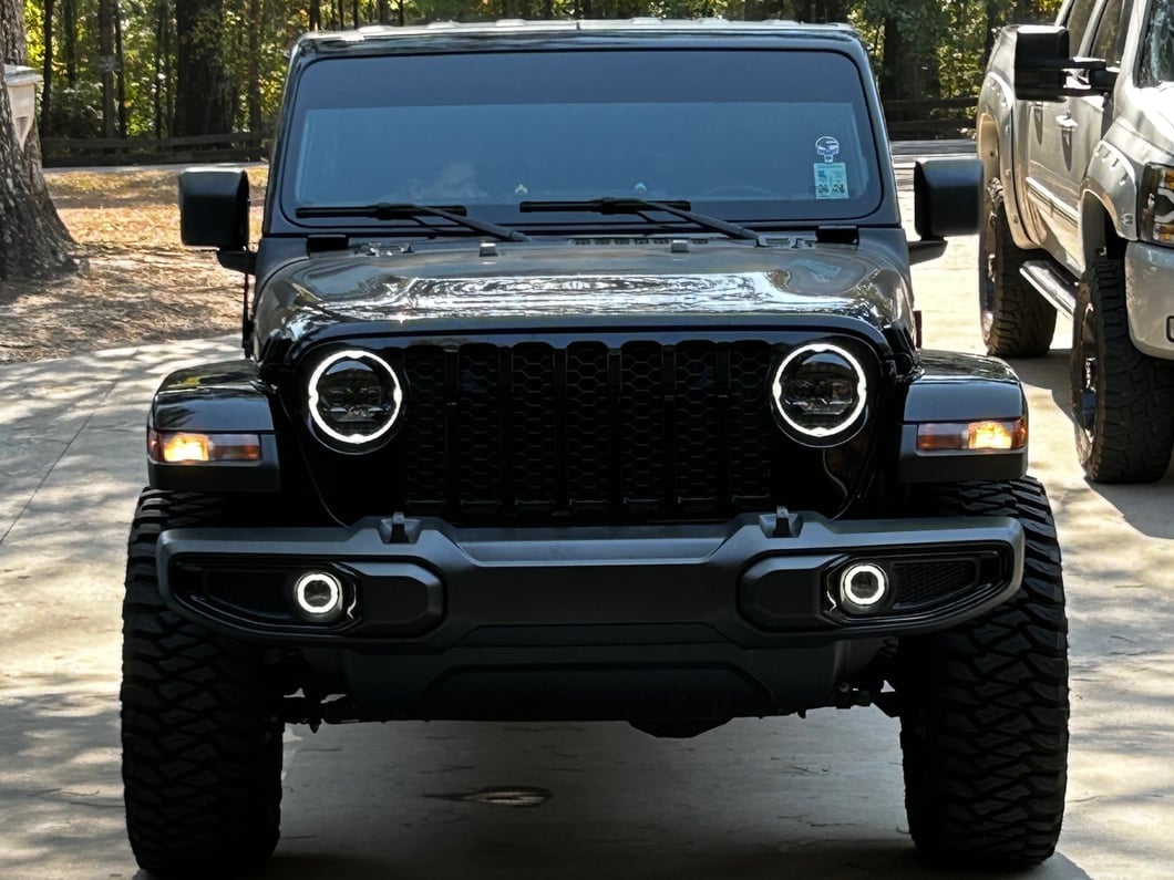 Raxiom Axial Series 9-Inch Angel Eye LED Headlights and LED Fog Lights; Black Housing; Clear Lens (20-25 Jeep Gladiator JT)
