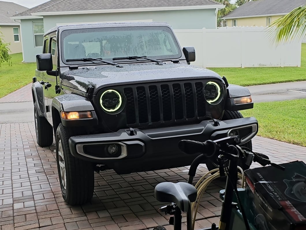 Raxiom Axial Series 9-Inch Angel Eye LED Headlights and LED Fog Lights; Black Housing; Clear Lens (20-25 Jeep Gladiator JT)