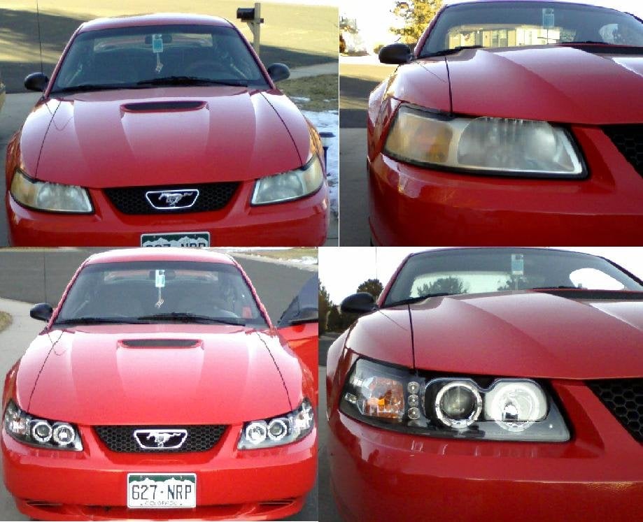 Raxiom Dual LED Halo Projector Headlights; Black Housing; Smoked Lens (99-04 Mustang)