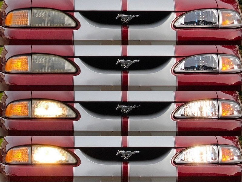 Raxiom Axial Series Cobra Style Headlights; Chrome Housing; Clear Lens (94-98 Mustang)