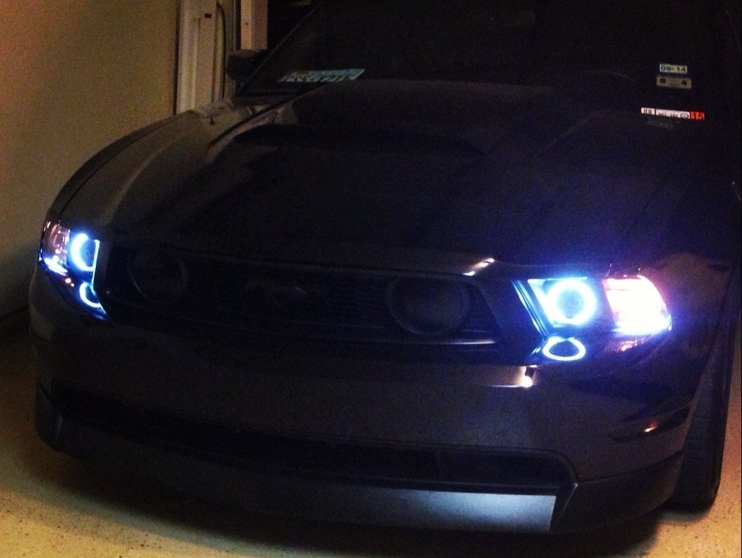 Raxiom LED Halo Projector Headlights; Black Housing; Smoked Lens (13-14 Mustang w/ Factory HID Headlights)