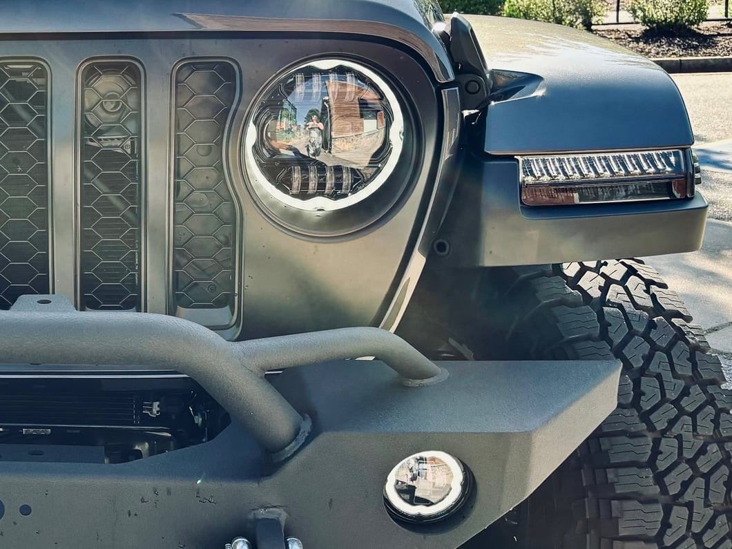 Raxiom Axial Series 9-Inch Angel Eye LED Headlights and LED Fog Lights; Black Housing; Clear Lens (20-25 Jeep Gladiator JT)