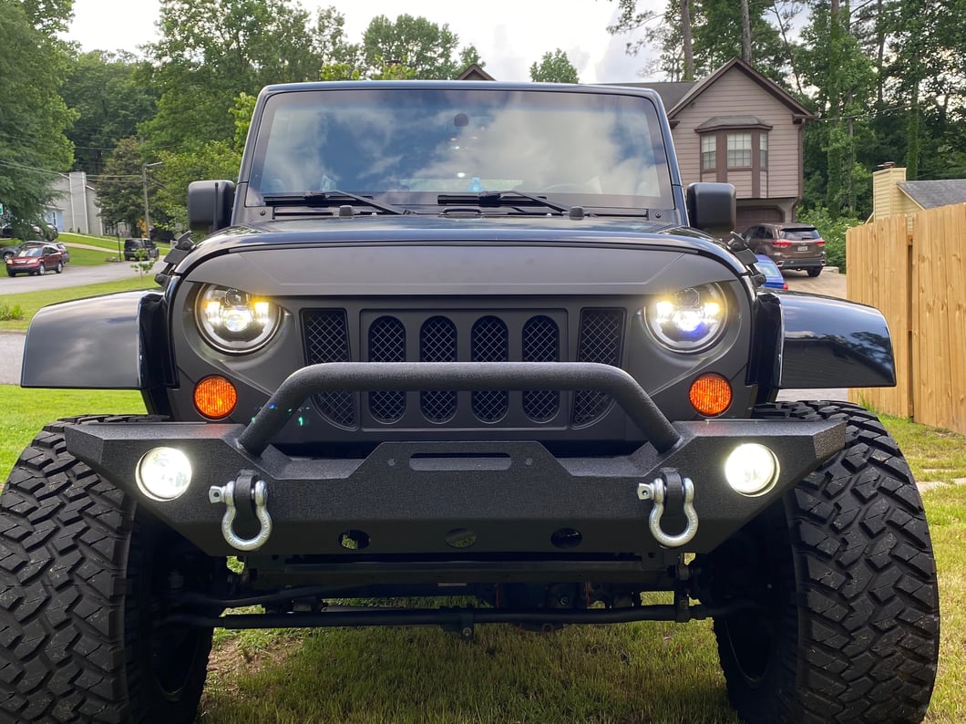 Raxiom Axial Series 7-Inch LED Headlights with DRL Turn Signals; Black Housing; Clear Lens (07-18 Jeep Wrangler JK)