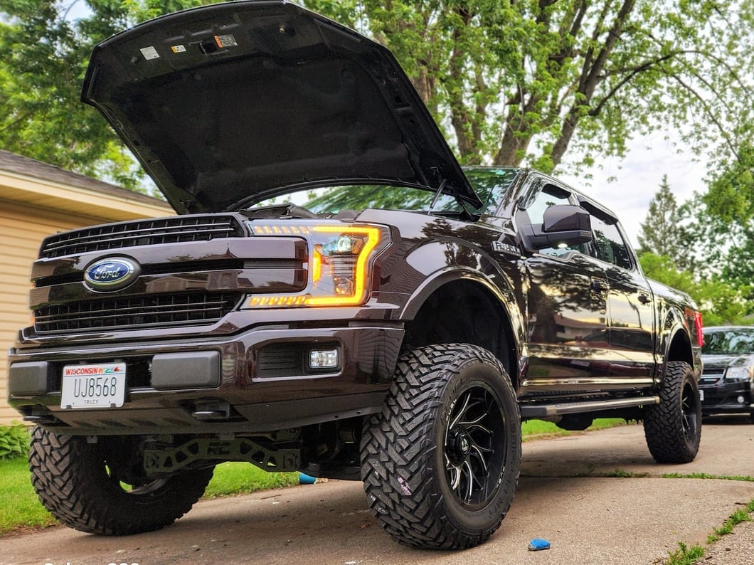 Raxiom LED Halo Surround Headlights with Amber DRL; Black Housing; Clear Lens (18-20 F-150 w/ Factory Halogen Headlights)