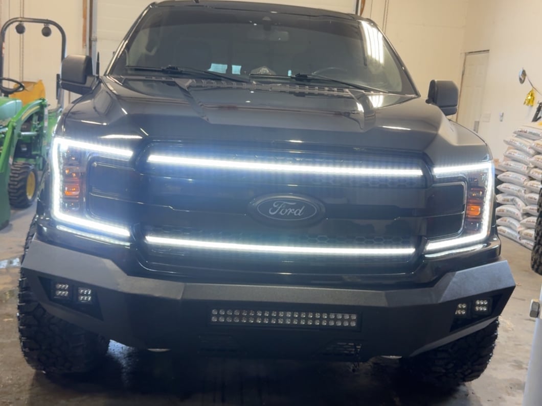 Raxiom CXR Series LED Upper Replacement Grille with White DRL; Black (18-20 F-150, Excluding Raptor)