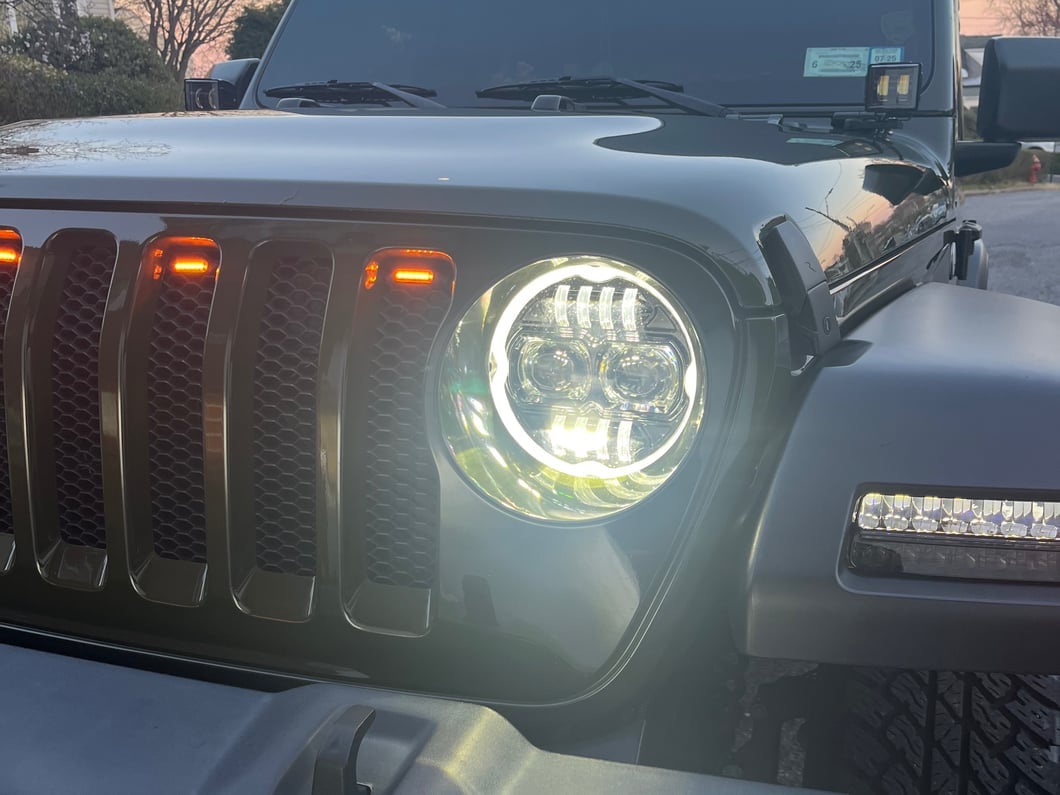 Raxiom Axial Series 9-Inch Angel Eye LED Headlights and LED Fog Lights; Black Housing; Clear Lens (18-25 Jeep Wrangler JL)