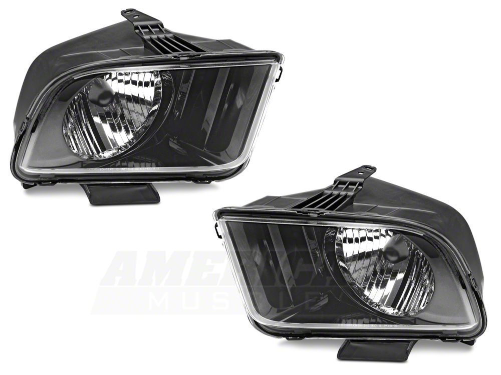 Raxiom Axial Series Stock Replacement Headlights; Black Housing; Clear Lens (05-09 Mustang w/ Factory Halogen Headlights, Excluding GT500)