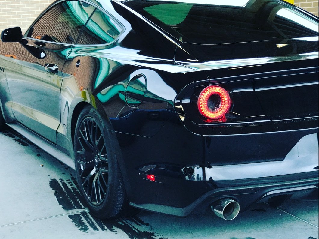 Raxiom Halo LED Tail Lights; Gloss Black Housing; Smoked Lens (15-23 Mustang)