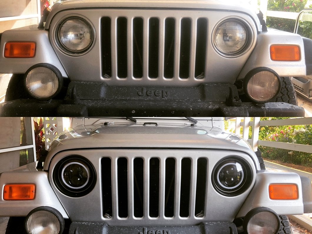 Raxiom Axial Series LED Halo Headlights with DRL and Amber Turn Signals; Black Housing; Clear Lens (97-18 Jeep Wrangler TJ & JK)