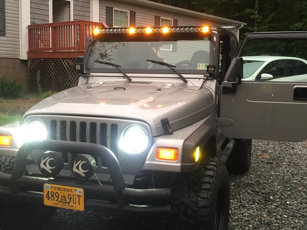 Raxiom 50-Inch LED Light Bar Windshield Mount with Auxilliary Bracket (97-06 Jeep Wrangler TJ)