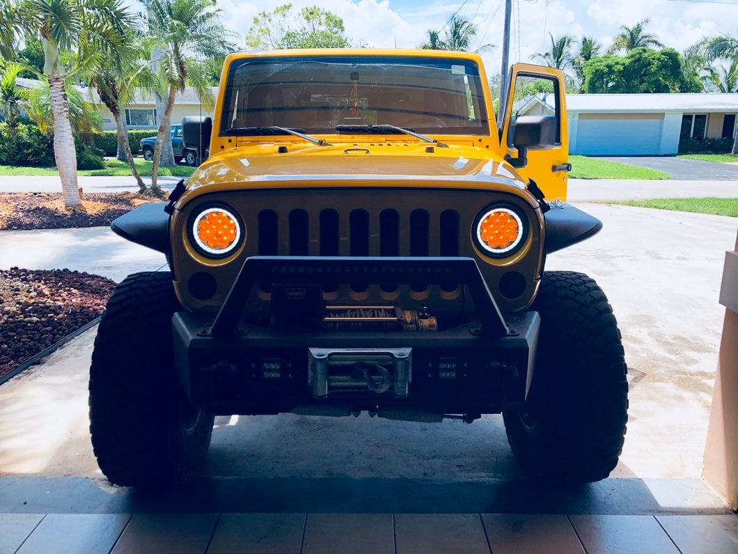 Raxiom Axial Series Spider LED Headlights with Amber DRL and Angel Eye Halo; Chrome Housing; Clear Lens (97-18 Jeep Wrangler TJ & JK)