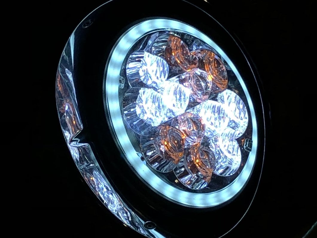 Raxiom Axial Series Spider LED Headlights with Amber DRL and Angel Eye Halo; Chrome Housing; Clear Lens (97-18 Jeep Wrangler TJ & JK)