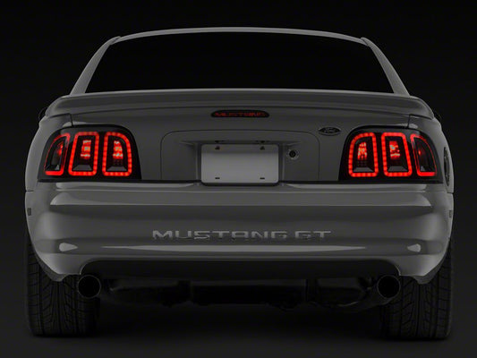 Raxiom Icon LED Tail Lights; Black Housing; Smoked Lens (96-98 Mustang)