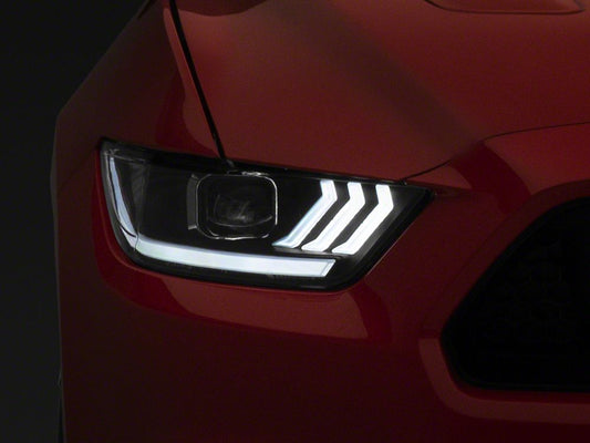 Raxiom LED Projector Headlights; Black Housing; Clear Lens (15-17 Mustang; 18-22 Mustang GT350, GT500)