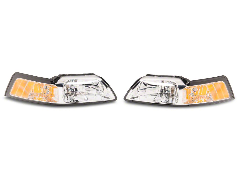 Raxiom Axial Series OEM Style Replacement Headlights; Chrome Housing; Clear Lens (99-04 Mustang)