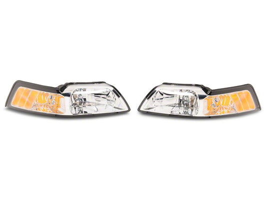 Raxiom Axial Series OEM Style Replacement Headlights; Chrome Housing; Clear Lens (99-04 Mustang)