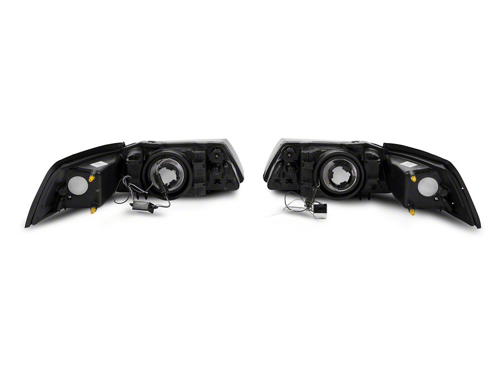 Raxiom Axial Series Headlights with LED Bar; Black Housing; Clear Lens (99-04 Mustang)