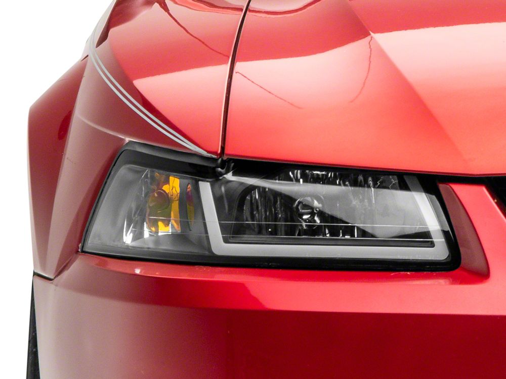 Raxiom Axial Series Headlights with LED Bar; Black Housing; Clear Lens (99-04 Mustang)