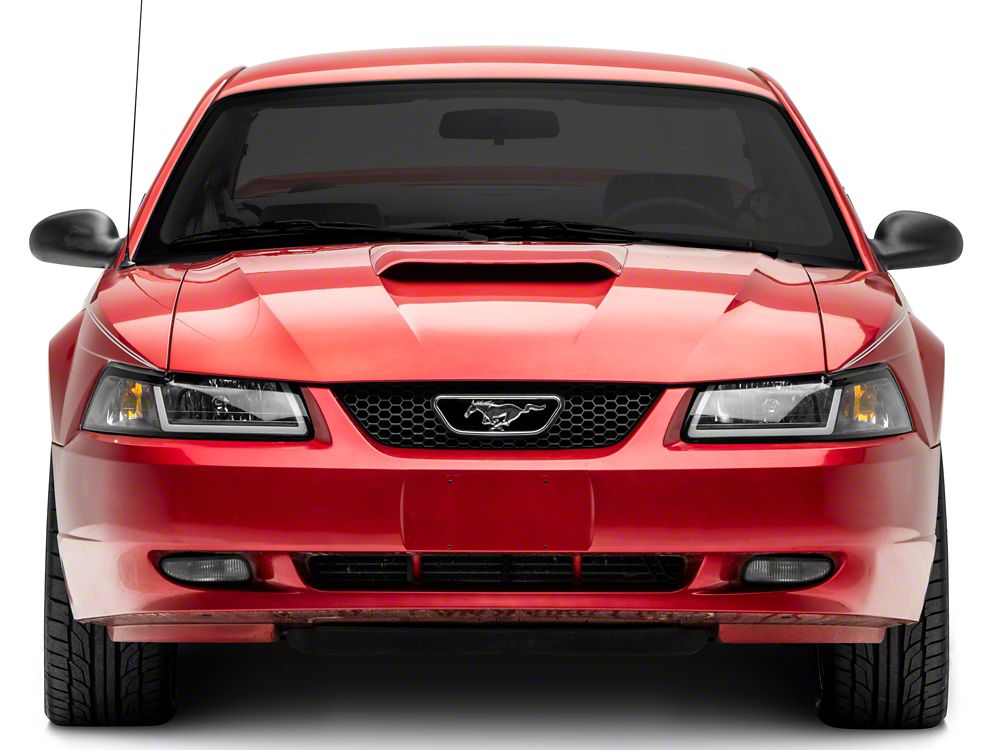 Raxiom Axial Series Headlights with LED Bar; Black Housing; Clear Lens (99-04 Mustang)