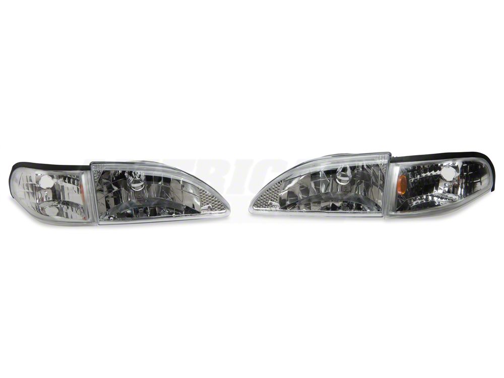 Raxiom Axial Series Cobra Style Headlights; Chrome Housing; Clear Lens (94-98 Mustang)