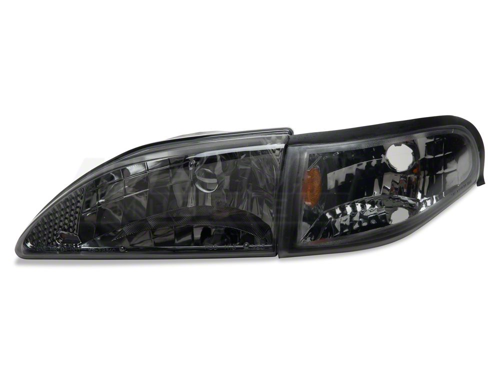 Raxiom Axial Series Cobra Style Headlights; Black Housing; Clear Lens (94-98 Mustang)