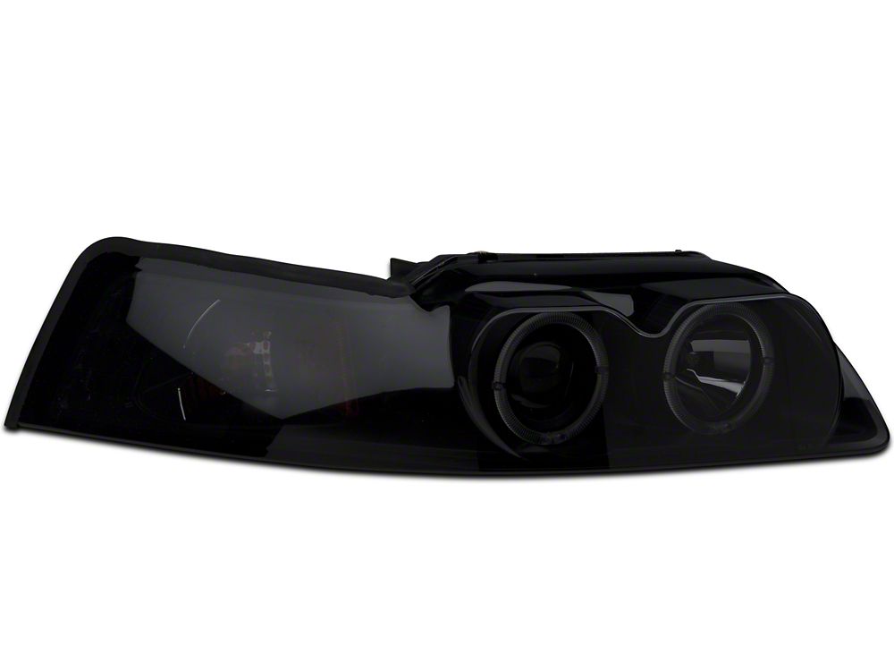 Raxiom Dual LED Halo Projector Headlights; Black Housing; Smoked Lens (99-04 Mustang)