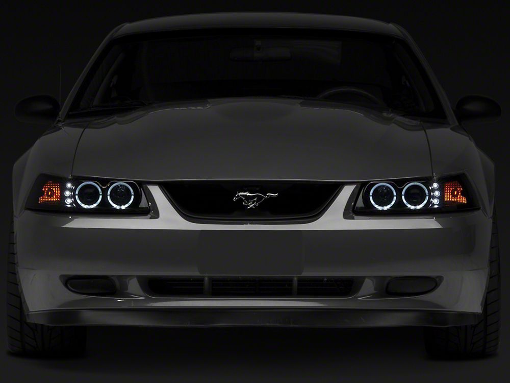 Raxiom Dual LED Halo Projector Headlights; Black Housing; Smoked Lens (99-04 Mustang)