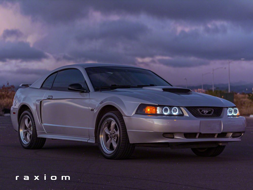 Raxiom Dual LED Halo Projector Headlights; Black Housing; Smoked Lens (99-04 Mustang)