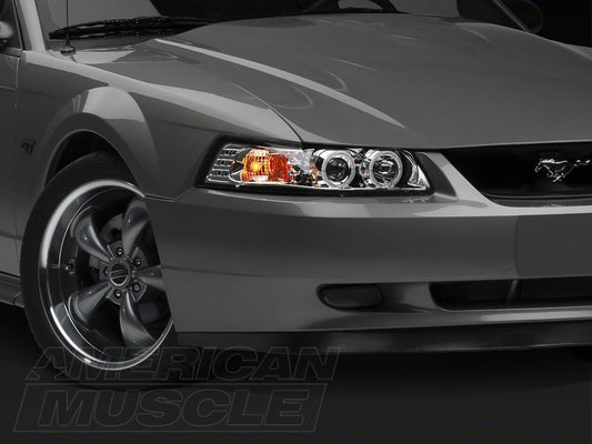 Raxiom Dual LED Halo Projector Headlights; Chrome Housing; Clear Lens (99-04 Mustang)