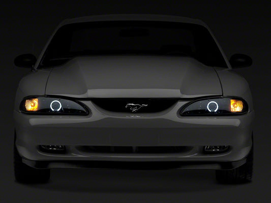 Raxiom LED Halo Projector Headlights; Black Housing; Smoked Lens (94-98 Mustang)