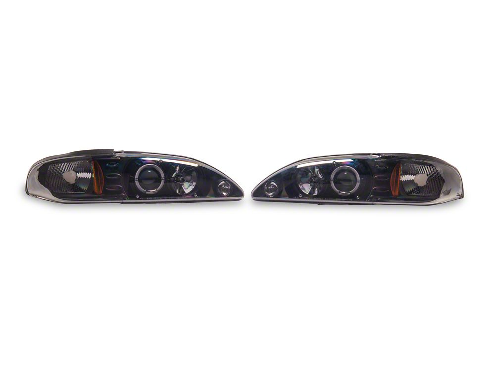 Raxiom LED Halo Projector Headlights; Black Housing; Smoked Lens (94-98 Mustang)