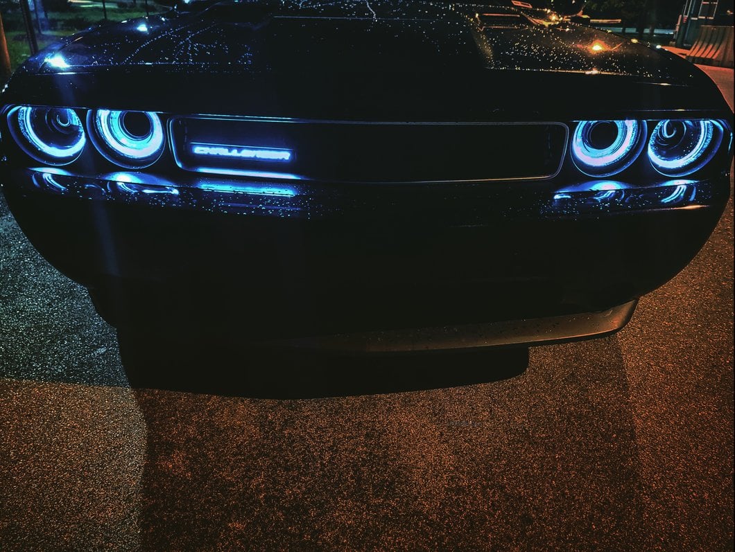 Raxiom Dual LED Halo Projector Headlights; Black Housing; Clear Lens (08-14 Challenger w/ Factory Halogen Headlights)