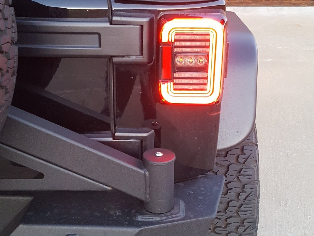 Raxiom Axial Series LED Halo Tail Lights; Black Housing; Dark Smoked Lens (07-18 Jeep Wrangler JK)