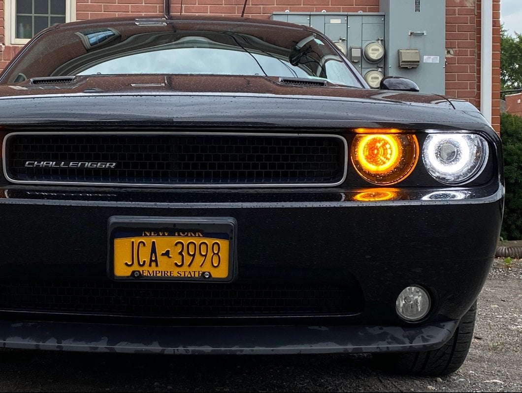 Raxiom Dual LED Halo Projector Headlights; Black Housing; Clear Lens (08-14 Challenger w/ Factory Halogen Headlights)