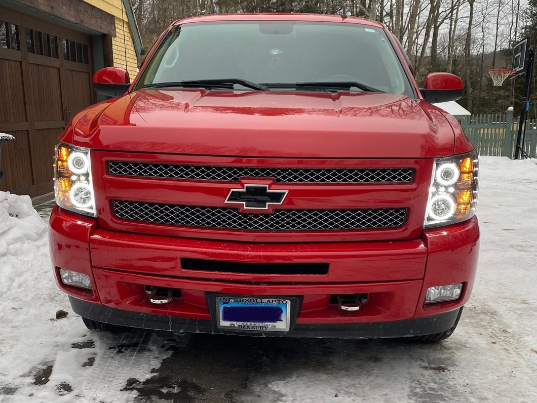 Raxiom Super White LED Halo Projector Headlights; Black Housing; Clear Lens (07-13 Silverado 1500)