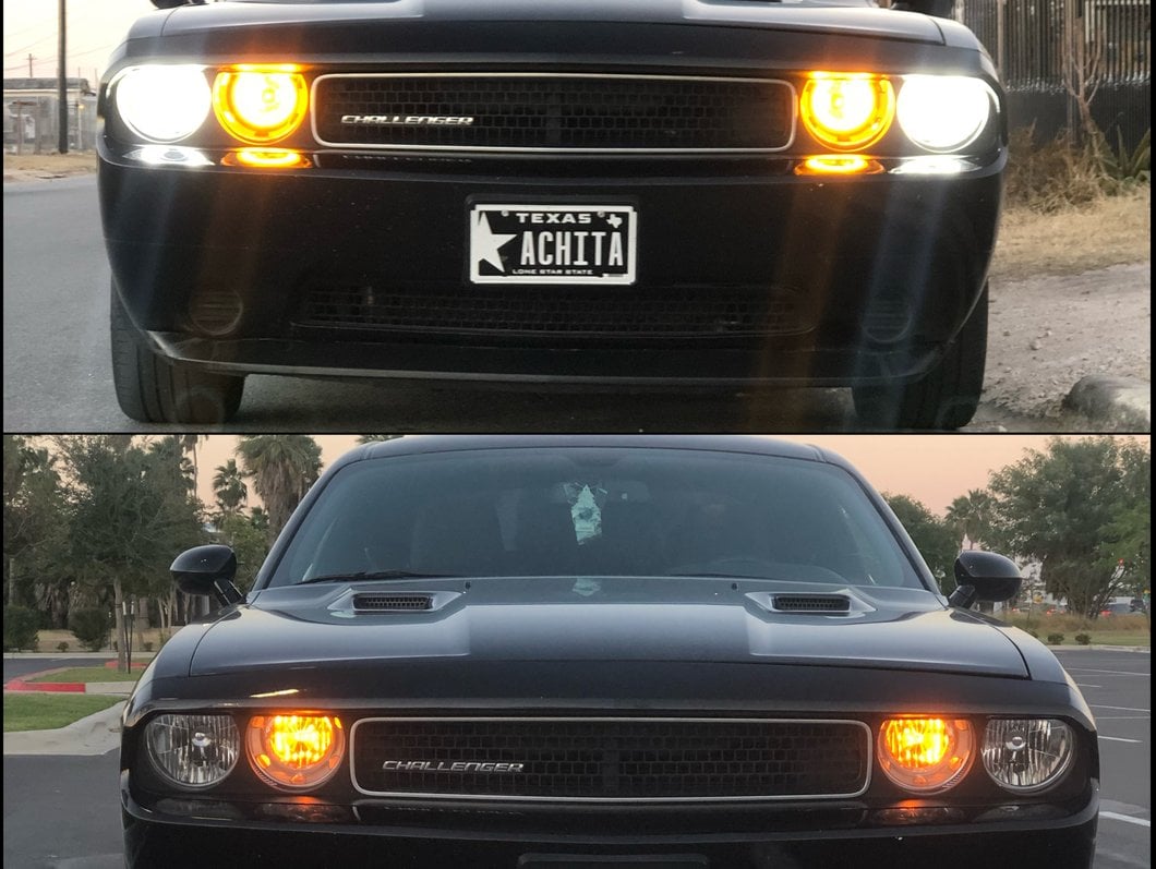 Raxiom Dual LED Halo Projector Headlights; Black Housing; Clear Lens (08-14 Challenger w/ Factory Halogen Headlights)