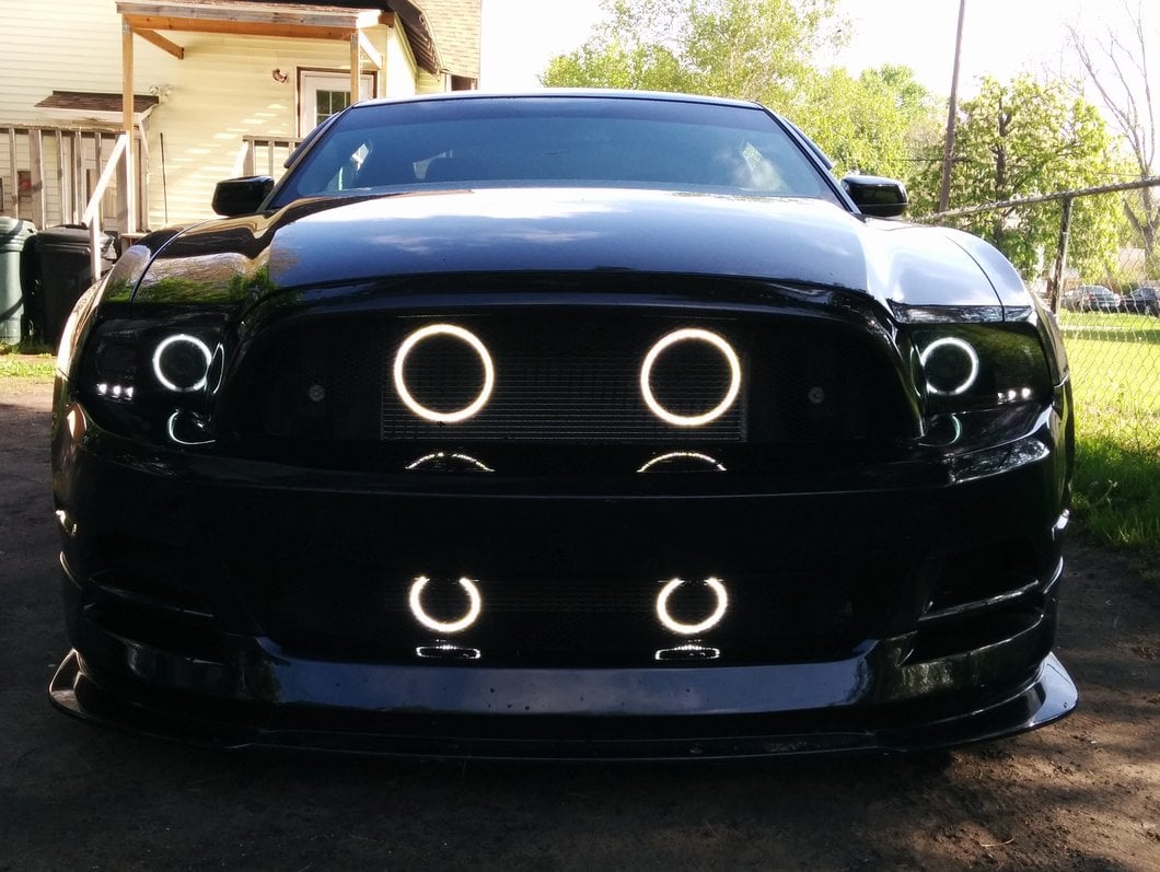 Raxiom LED Halo Projector Headlights; Black Housing; Smoked Lens (13-14 Mustang w/ Factory HID Headlights)